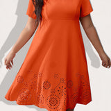 Aovica Plus Size Dresses For Women 2023 New Laser Cut Scallop Trim Midi Dress Elegant Party Dresses