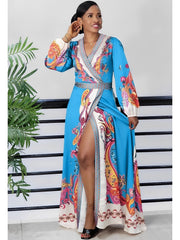 Women Bohemian Split Dress 2023 Spirng Summer Casual Slim Office Retro Elegant V-Collar Long Sleeve Party Pleated Dresses