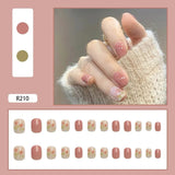 Aovica- 24Pcs Short Square False Nail With Sticker Pink Tulip Fake Nails Artificial Fake Nails DIY Full Cover Tips Manicure Tool