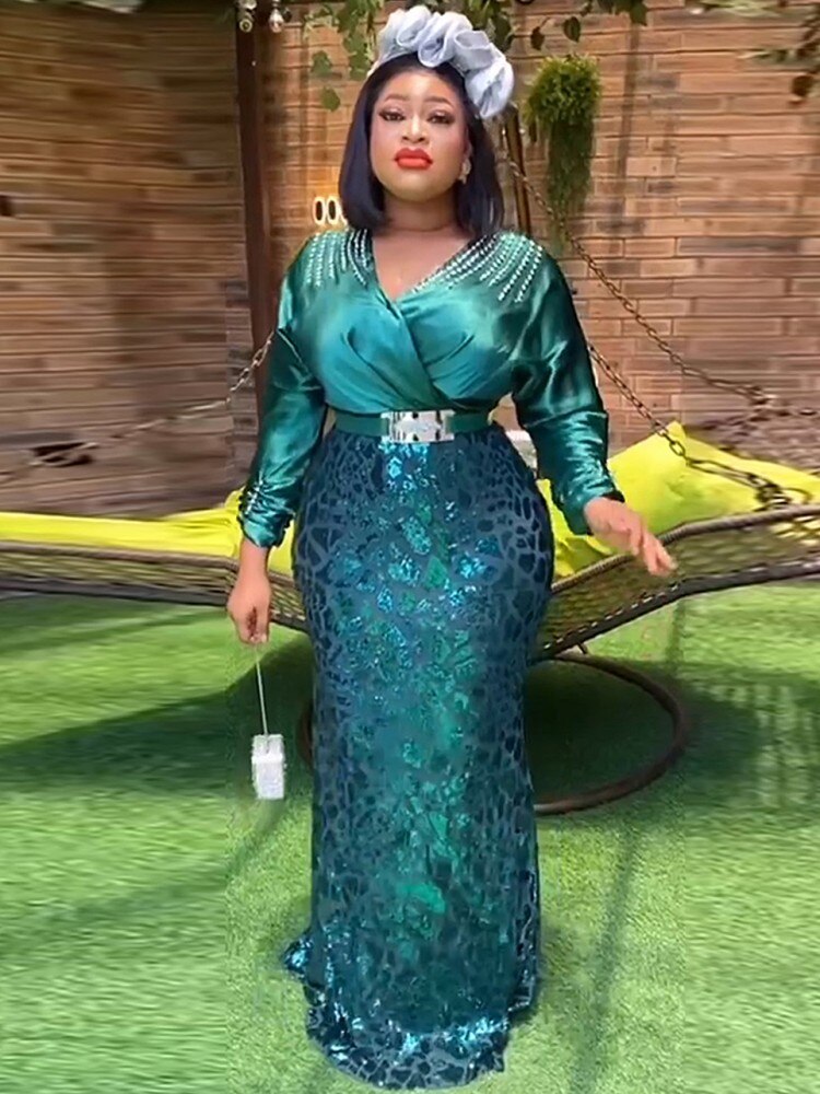 Aovica Plus Fashion African Maxi Dresses For Women  Evening Party Long Dress Clothing Elegant Kaftan Muslim Christmas Dress