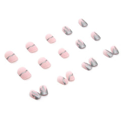 Aovica- Wearable False Nail Short Square Silver Gray Matte Popular Finished Fack Nails 24pcs/pack With Wearing Tool