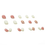 Aovica- 24Pcs Short Square False Nail With Sticker Pink White Lattice Classic Artificial Fake Nails DIY Full Cover Tips Manicure Tool