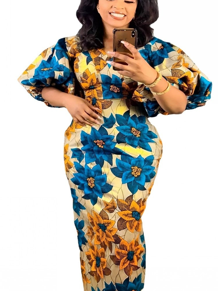 Aovica Falbala V-Neck Boho Floral Printed Dress Slim 2023 Autumn  Cut Out Ruffles Dresses Women Party Office Maxi Vestidos S-3XL