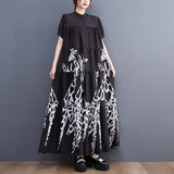 Aovica Early Autumn New Dress Japanese Inspired Poly Loose Cut Short Sleeves Hem Maxi Dress Girl's Street Casual Dress