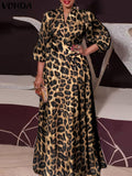 Aovica Women Summer Party Maxi Dress 2023 Retro Leopard Printed Oversize Sundress  Lantern Sleeve Bohemian Beach Long Vestido