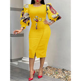 Lantern Sleeve Bodycon Midi Dress Chic Elegant Floral Print Casual Evening Party Dress With Belt 2023 Summer Club Women Outfits