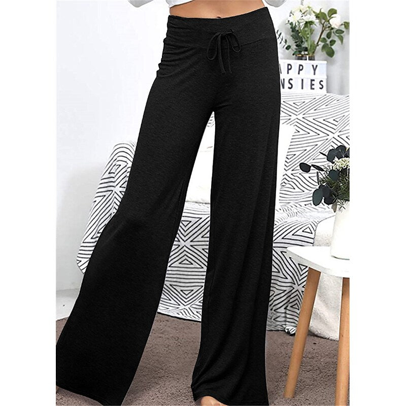 Aovica-Women's Plus Size Loungewear Pants Nighty 1 PCS Pure Color Fashion Simple Comfort Home Daily Vacation Cotton Breathable Long Pant Elastic Waist Basic Spring Summer Black Wine