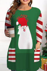 Aovica-Casual Print Santa Claus Basic O Neck Tops