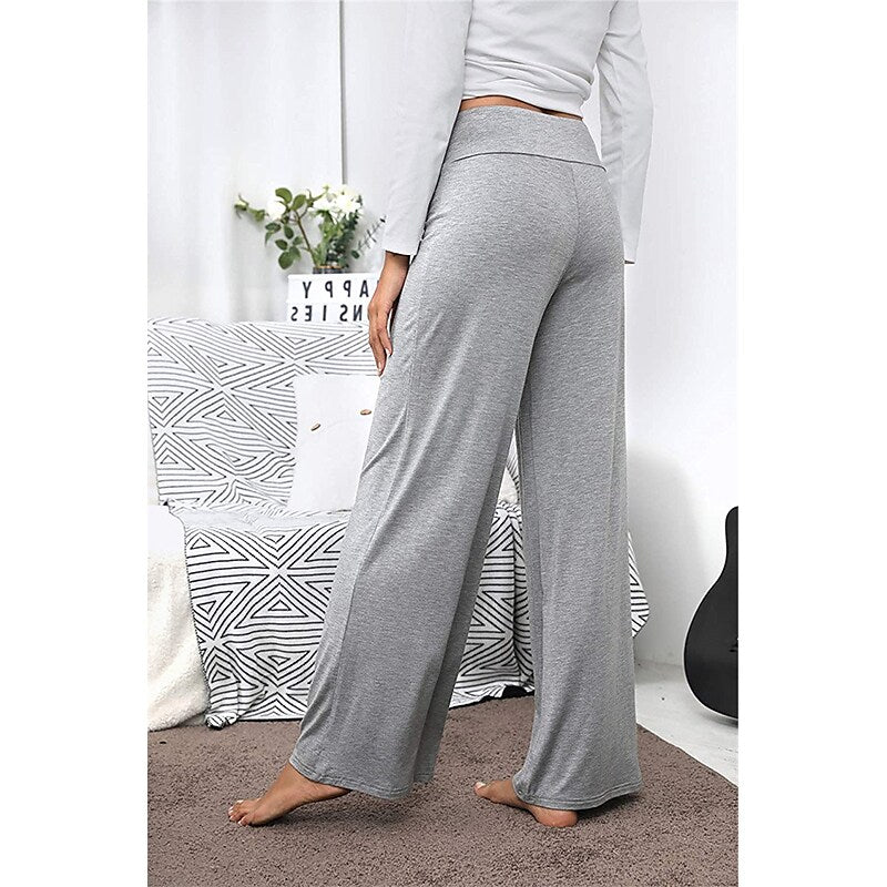 Aovica-Women's Plus Size Loungewear Pants Nighty 1 PCS Pure Color Fashion Simple Comfort Home Daily Vacation Cotton Breathable Long Pant Elastic Waist Basic Spring Summer Black Wine