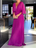 Aovica-Short Sleeves Solid Color V-Neck Maxi Dresses