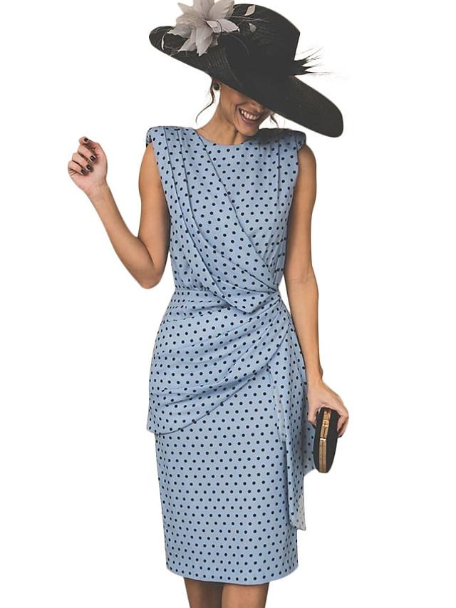 Aovica-Women's Sheath Dress Knee Length Dress - Sleeveless Polka Dot Print Polka Dots Ruched Spring & Summer Plus Size Hot Vintage White Red Light Blue
