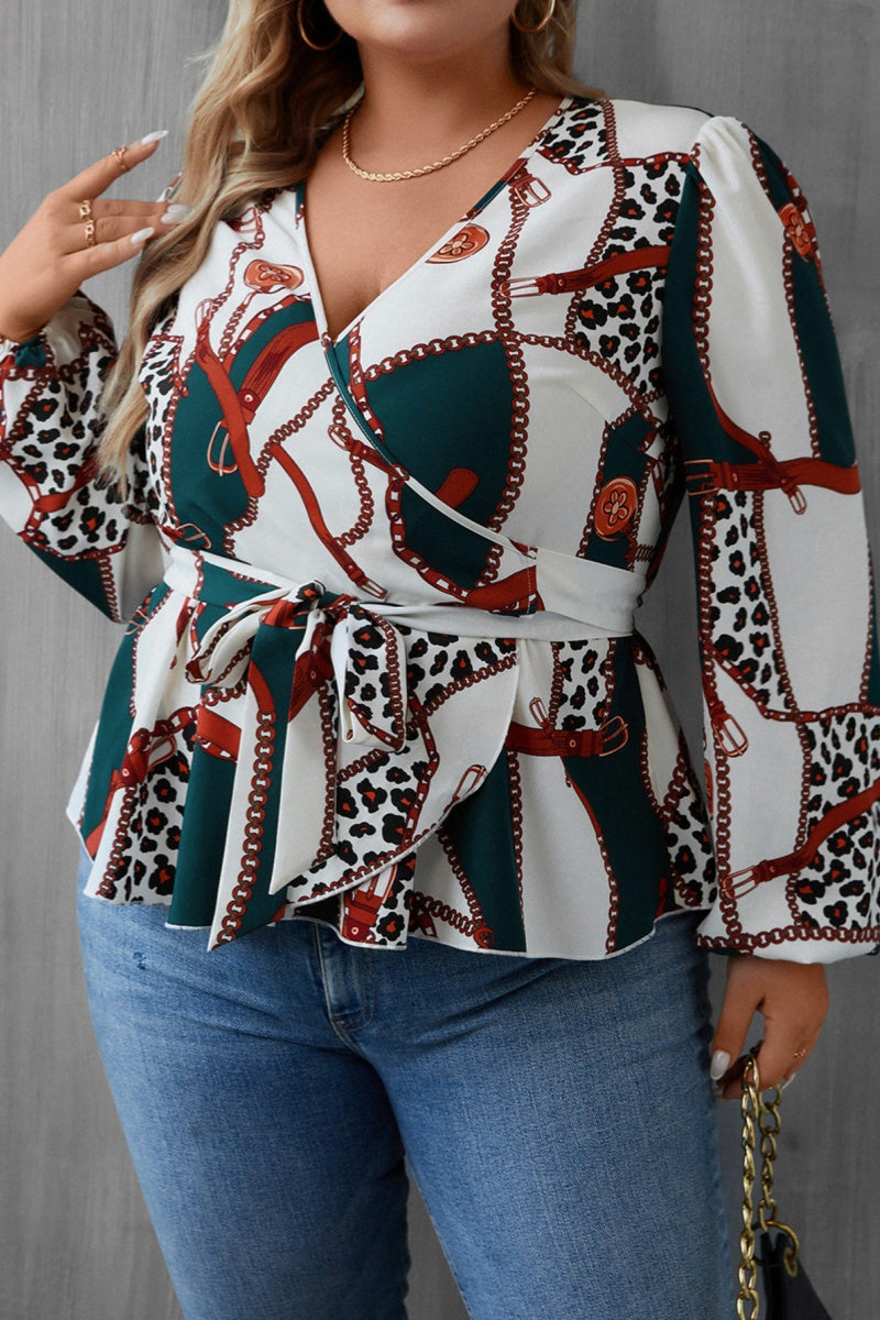 Aovica-African women's clothing Casual Print Patchwork V Neck Plus Size Tops
