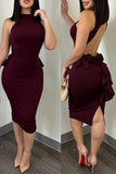 AovicaBlack Sexy Casual Sweet Daily Party Elegant Backless Solid Color Halter Dresses