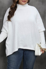 Aovica-White Casual Solid Basic Turtleneck Plus Size Tops