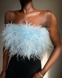 Aovica- Blue Sexy Solid Patchwork Feathers Strapless Tops