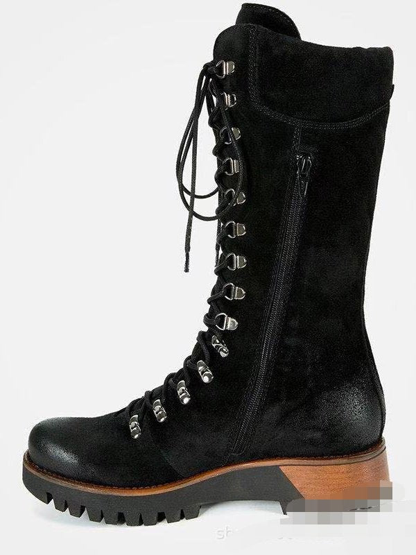 Aovica-Retro Suede Zipper Martin Combat Boots