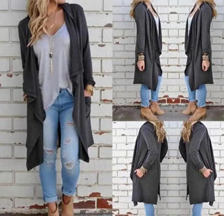 Aovica-Solid Color Plus Size Women's Long Sleeved Cardigan Jacket