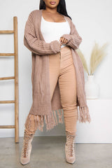 Aovica - Light Brown Casual Solid Tassel Patchwork Cardigan Collar Outerwear