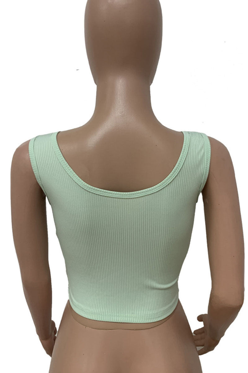 Aovica- Green Casual Solid Patchwork U Neck Tops