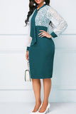 Aovica- Red Casual Elegant Solid Bandage Hollowed Out Patchwork O Neck One Step Skirt Dresses