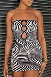 AovicaZebra Sexy Print Hollowed Out Patchwork Backless Strapless One Step Skirt Dresses