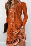Aovica- Green Casual Print Patchwork V Neck Long Sleeve Dresses