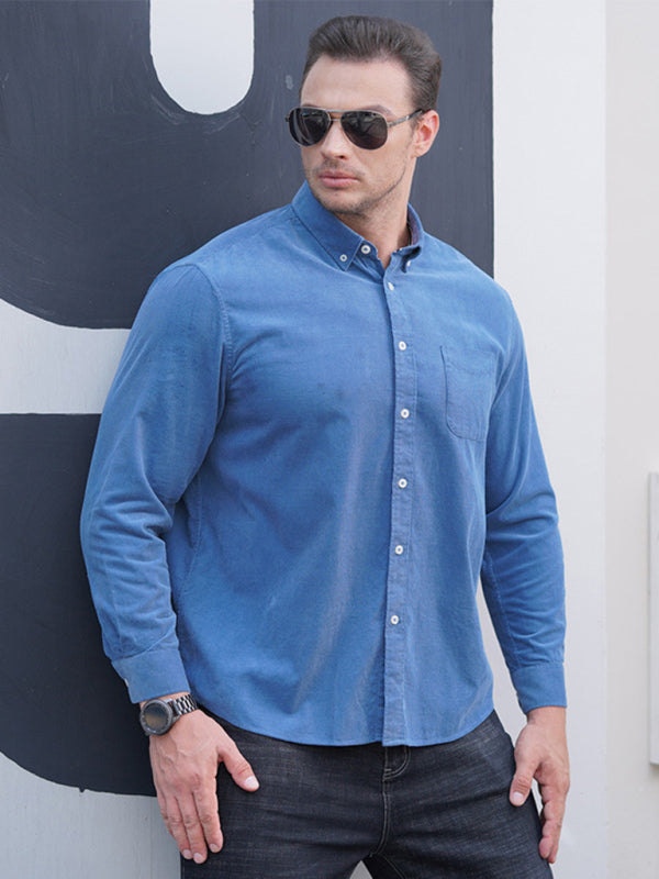 Aovica-Plus Size Men's Casual Loose Fashionable Corduroy Long Sleeve Shirt