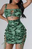 AovicaBlue Sexy Street Camouflage Print Hollowed Out Spaghetti Strap Pencil Skirt Dresses