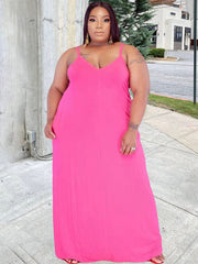 Aovica-Plus Size Solid Color Cami Maxi Dresses