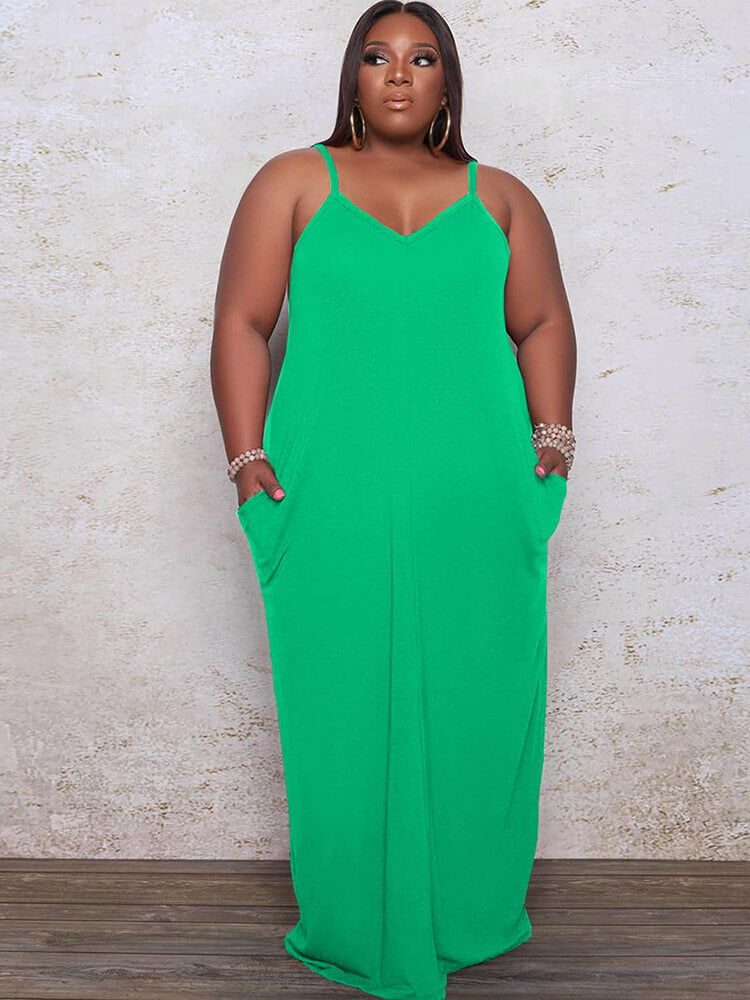 Aovica-Plus Size Solid Color Cami Maxi Dresses