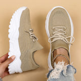 Aovica-Solid Color Simple Lace-Up Outdoor Sneakers