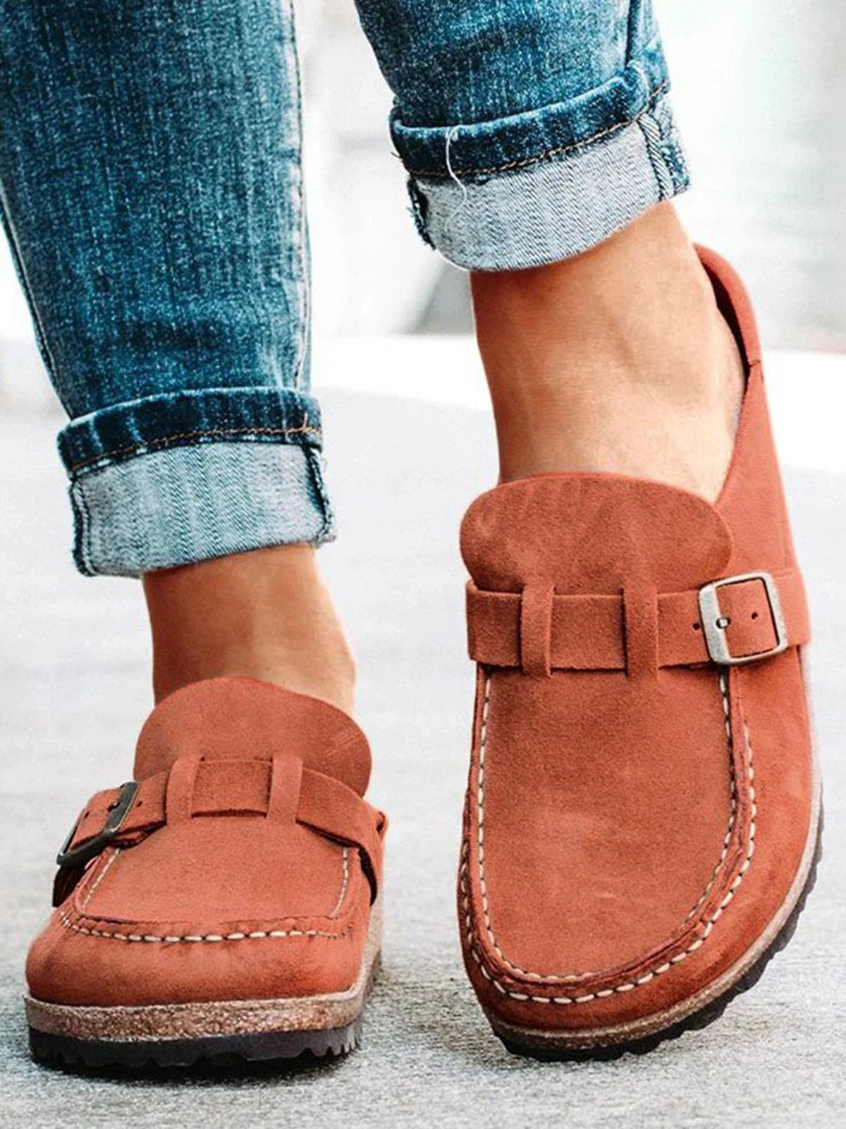 Aovica-Women Casual Comfy Leather Slip On Sandals