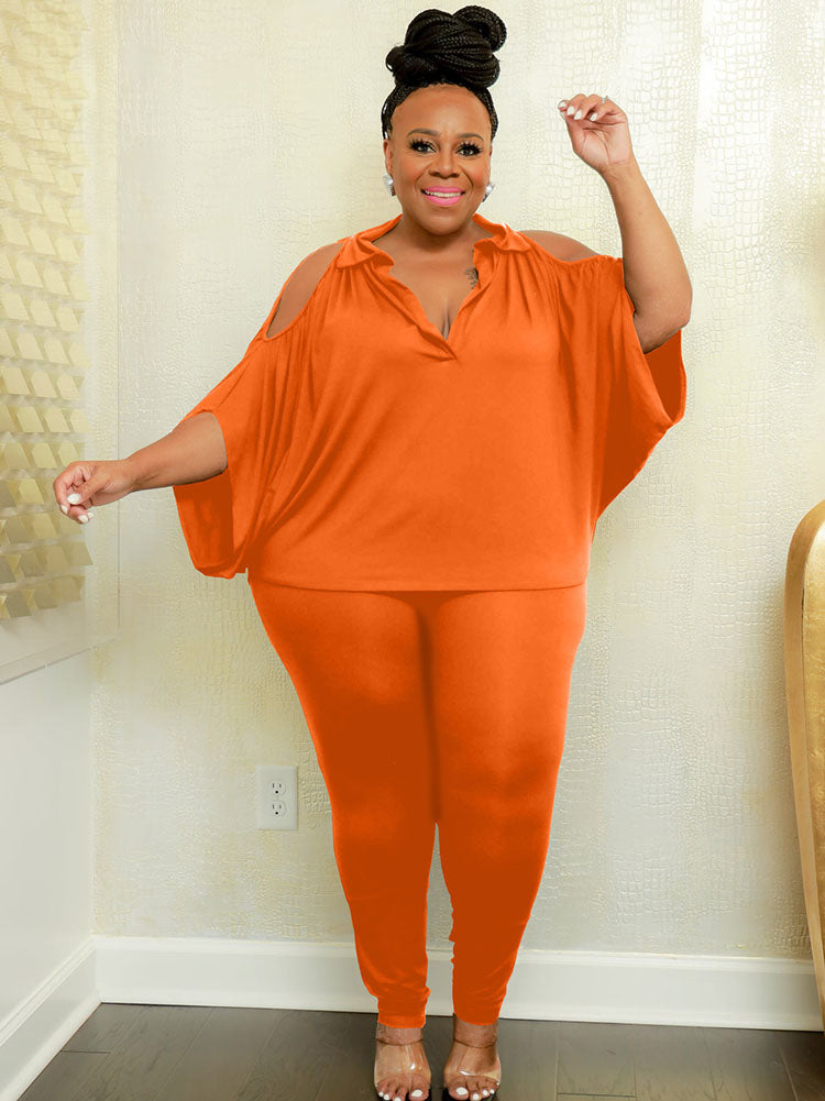 Aovica-Plus Size Two Piece Top Long Pants Outfits