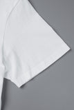 White Work Print Patchwork O Neck T-Shirts