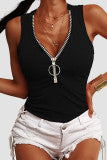 Aovica- White Casual Street Solid Patchwork Zipper Zipper Collar Tops