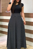 Black Casual Print Patchwork O Neck Short Sleeve Dress Plus Size Dresses