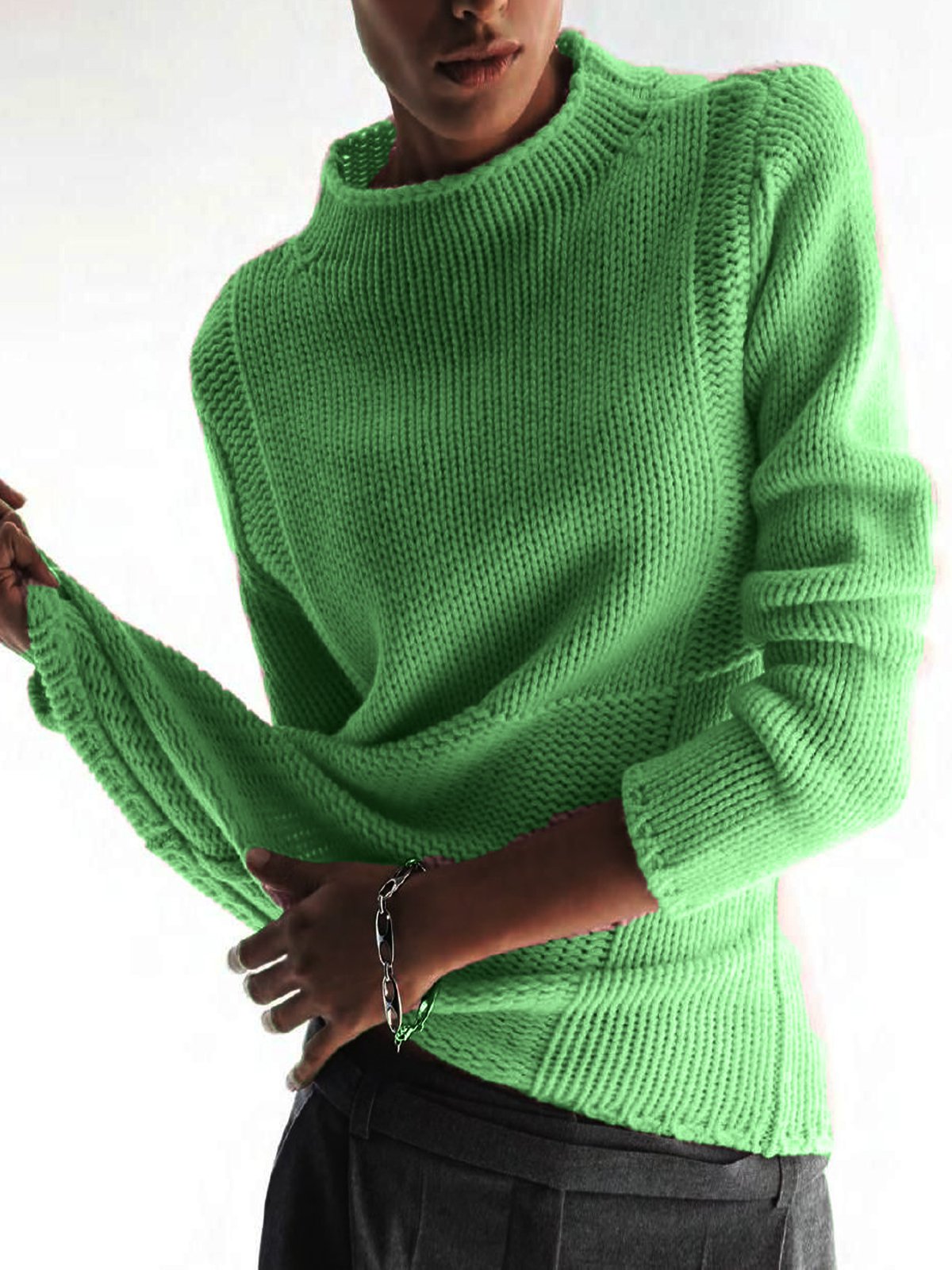 Aovica-zolucky Elegant Long Sleeve Paneled Sweater