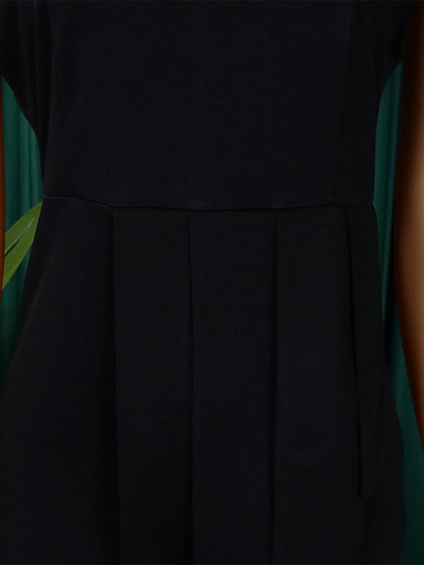 Aovica-Short Sleeves Skinny Pleated Solid Color Split-Back Split-Front Split-Joint Round-Neck Midi Dresses