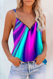 Aovica- Purple Sexy Casual Print Patchwork Backless V Neck Tops