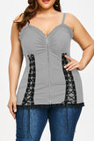 Grey Sexy Casual Solid Patchwork Backless Spaghetti Strap Plus Size Tops