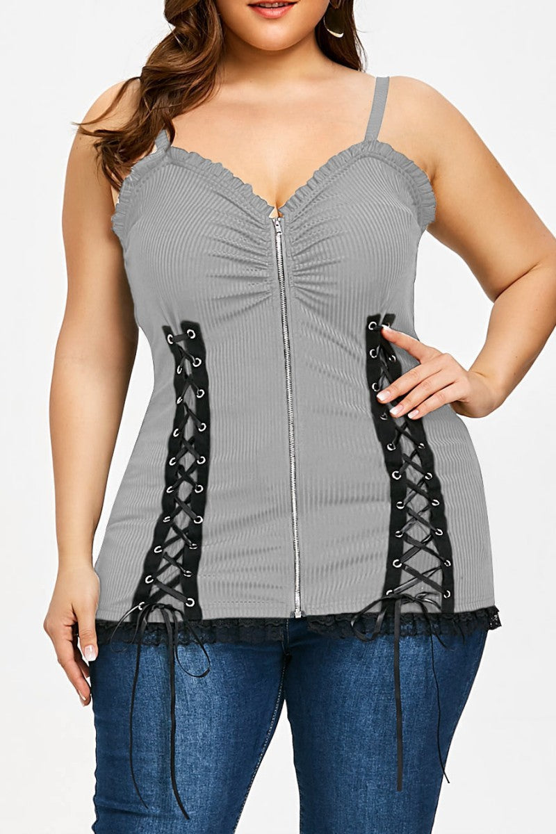Black Sexy Casual Solid Patchwork Backless Spaghetti Strap Plus Size Tops