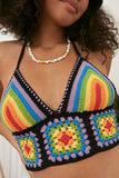 Aovica- Black Sexy Print Hollowed Out Patchwork Halter Tops