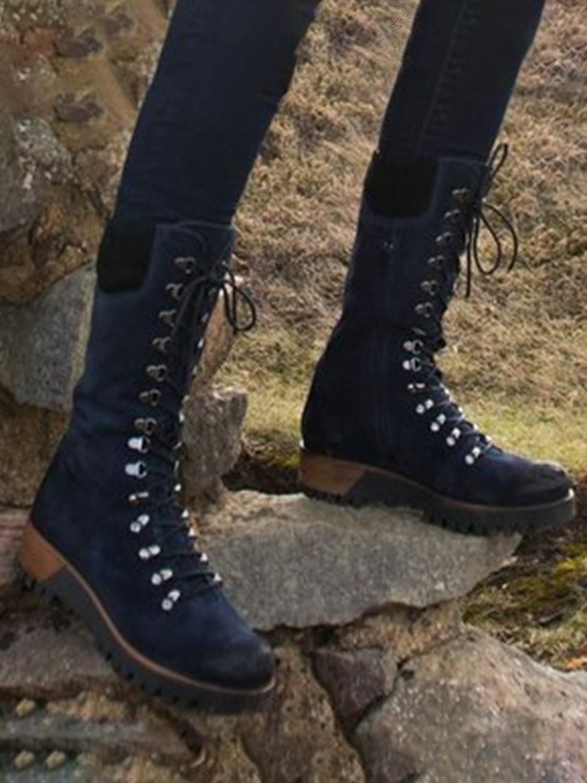 Aovica-Retro Suede Zipper Martin Combat Boots