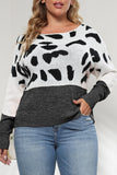 Black Gray Casual Leopard Patchwork O Neck Plus Size Tops