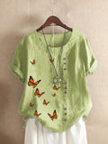 Aovica-Vintage Casual Plus Size Butterflies Print Shirts Tops