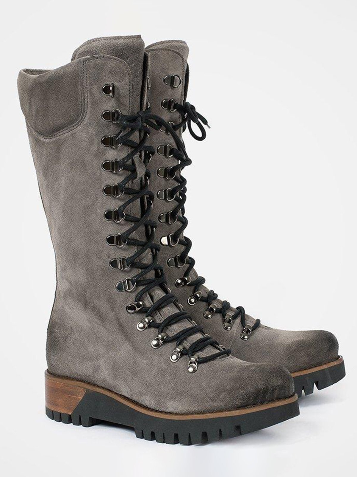 Aovica-Retro Suede Zipper Martin Combat Boots