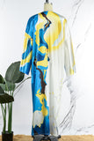Aovica - Sky Blue Casual Street Print Patchwork Cardigan Collar Outerwear