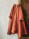 Aovica-Vintage 3/4 Sleeve Plain V Neck Casual Weaving Dress