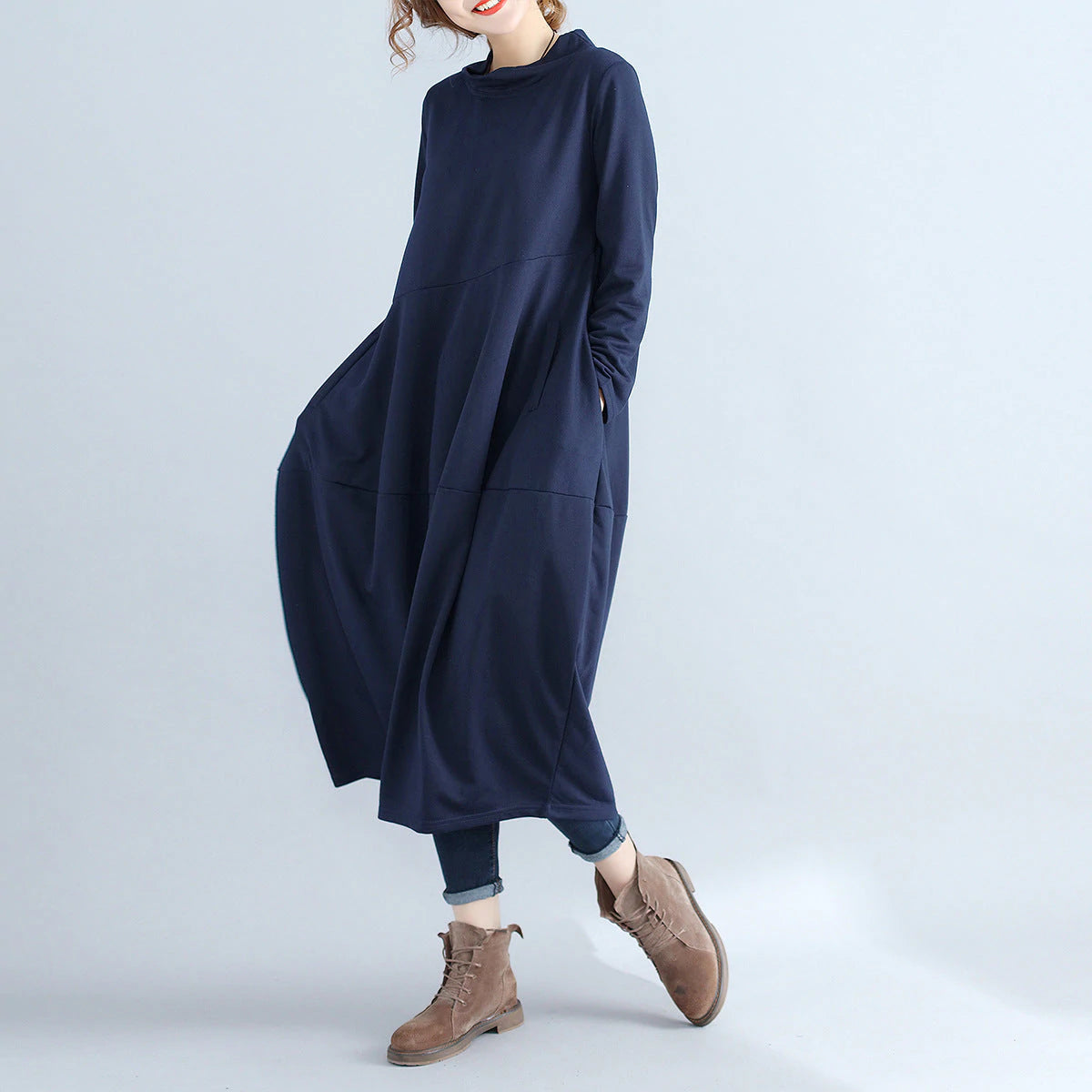 Aovica-Fashion Plus Size Long Sleeve Hoodie Fall Dresses