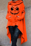 Halloween Costume Tangerine Red Casual Print Patchwork Asymmetrical Tops
